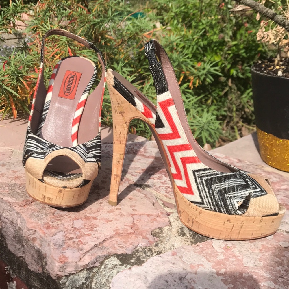 Missoni open toe sling back heels.